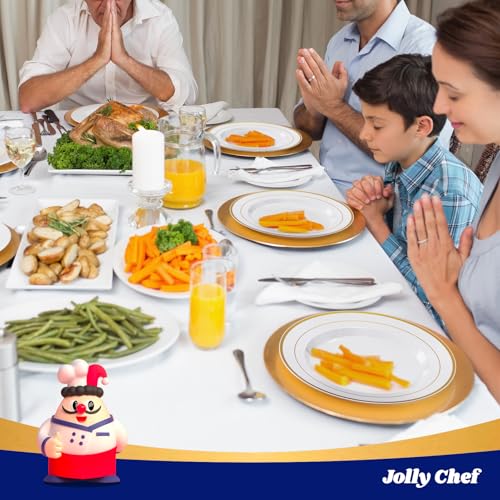 JOLLY CHEF 100 Pieces Gold Plastic Plates, 10 Inch Elegant Disposable Dinner White with Gold Rim, Disposable Plastic Plates for Christmas, Birthdays and Weddings - style: Gold-100