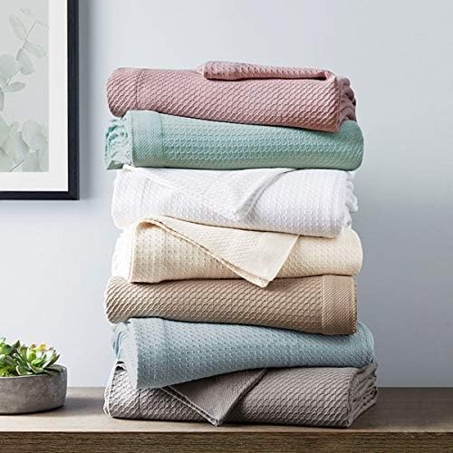 Madison Park Egyptian Cotton Luxury Blanket White 90x90 Full/Queen Size Knit Premium Soft Cozy 100% Cerified Egyptian Cotton For Bed, Couch or Sofa