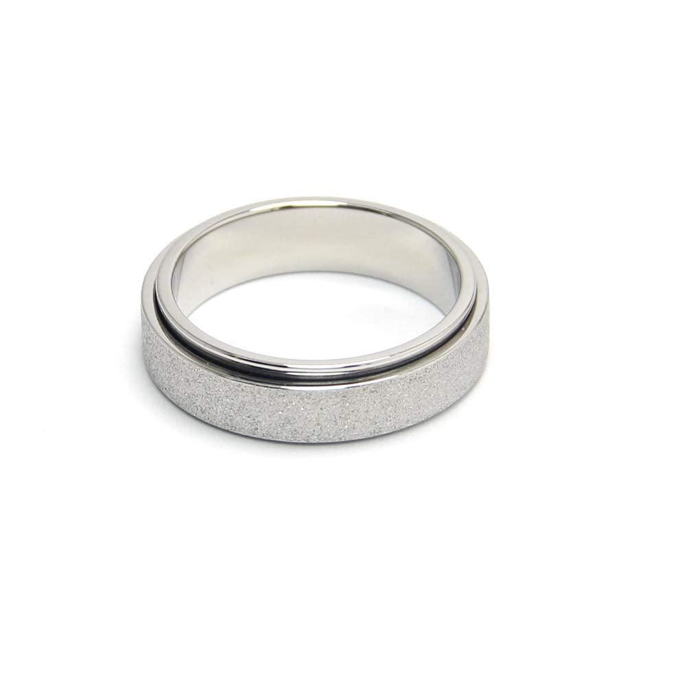 OreilleStar Titanium Stainless Steel Anxiety Ring for Women Men Fidget Toys Adults Spinner Ring 6mm Wide Size 8 Silver Band Ring Sandblasted Finish Outer Hand Polished Inner
