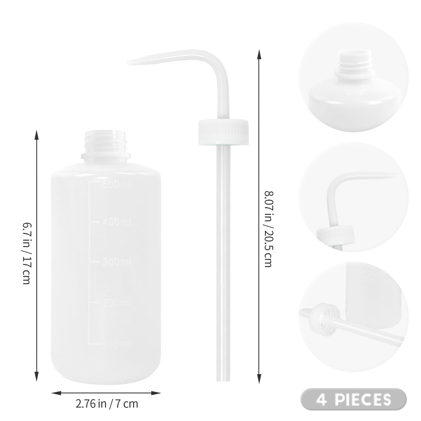 Grosun 4 Packs Tattoo Wash Bottle Water Squirt Squeeze Diffuser Bottles (White, 500ml)