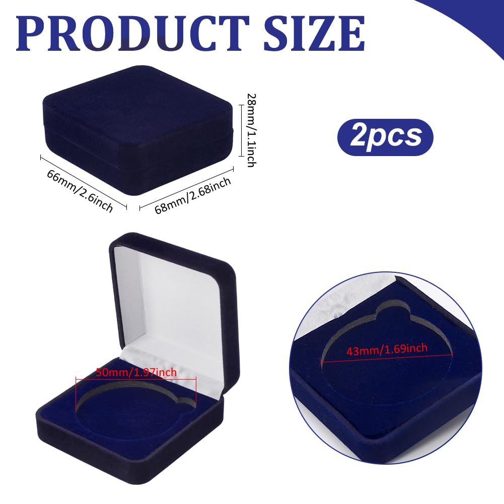 FINGERINSPIRE 4 Pcs 40mm Midnight Blue Velvet Challenge Coin Storage Gift Box 2.58x2.58x1.4 Square Badge Presentation Display Box Single School Emblem Badge Display Holder Medal Storage Case