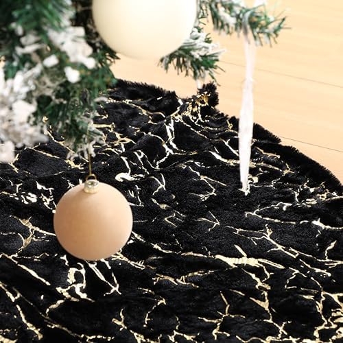 Arrowbash 48 Inch Christmas Tree Skirt Decor, Gold Marble Pattern, Black