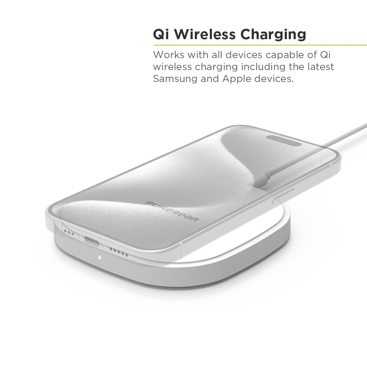 PureGear 15W Qi-Certified Fast Wireless Charging Pad for iPhone 17/17Pro/17ProMax/16/15/14/13/12, Galaxy S25 S24 S23 S22 & More Qi Enable Devices Include AC Adapter, 4Ft USBC Cable(Lifetime Coverage)