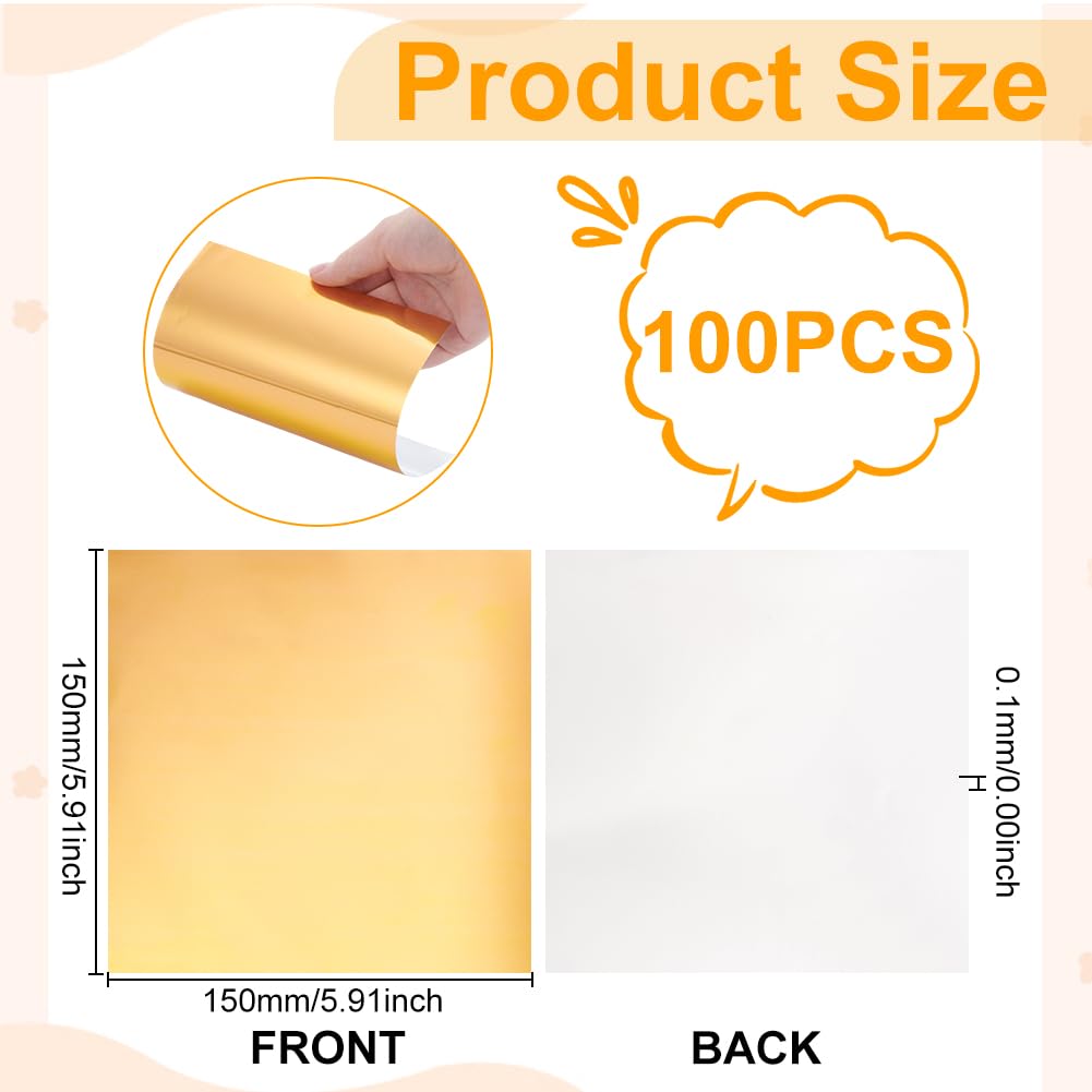 AHANDMAKER 100 Sheets Heavy Duty Aluminum Foil Sheet, 6 x 6 inch Gold Flashing Square Tin Foil Heavy Duty Board for Painting Engraving Embossing Mounting Art Project Crafts, 0.07mm Thick
