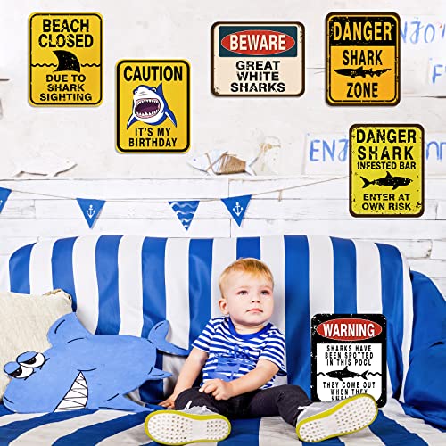 WERNNSAI Shark Party Decorations - 6 PCS Funny Shark Birthday Party Decoration Signs for Boys Kids Under The Sea Theme Birthday Baby Shower Supplies Ocean Shark Sign Decor for Jaws Party Decorations - style: Shark 001