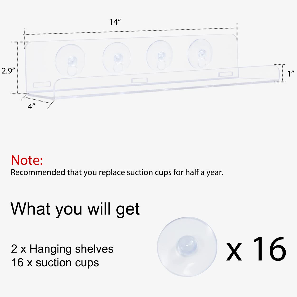 Sumerflos 2 Pack Window Shelves for Plants, Clear Acrylic Suction Cup Shelf, Window Sill Extender Floating Shelves for Indoor Plant, Flowers, Succulents, Seed Starter Pots