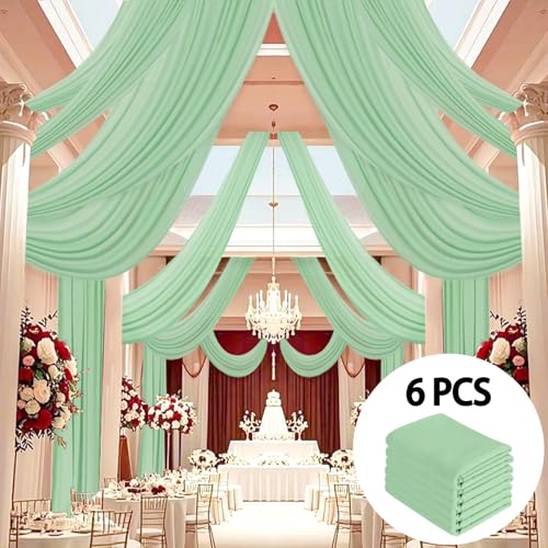 DUOBAO Chiffon Ceiling Drapes 20ft Sage Green Wedding Backdrops Sheer Backdrop Curtains for Reception Wedding Ceremony Sheer Arch Drapes Fabric Event Party Supplies 6 Panels 5×20feet - color: Sage Green, size: 60"W x 240"L (Pack of 6)