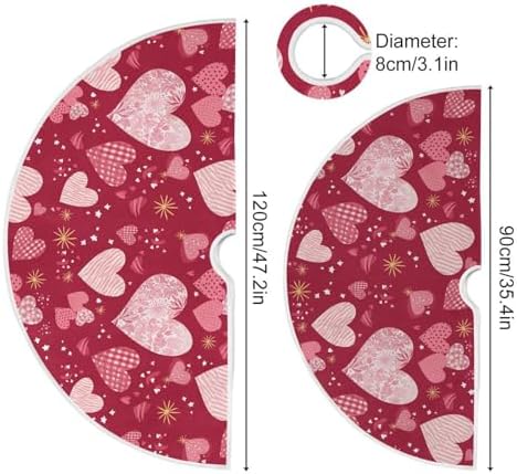 ValentineTree Skirt 48" Foral Romantic Hearts Love Christmas Tree Skirts Large Mother's Xmas Mat for HoliFestival Party Wedding Decor