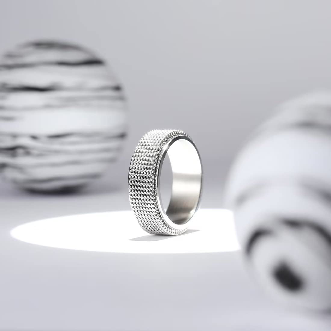 King Will Silver 8mm Spinner Chain Mesh Rings Stainless Steel Anxiety Ring for Women Men Wedding Band Ring Fidget Ring Mesh Chain Woven Mesh 12