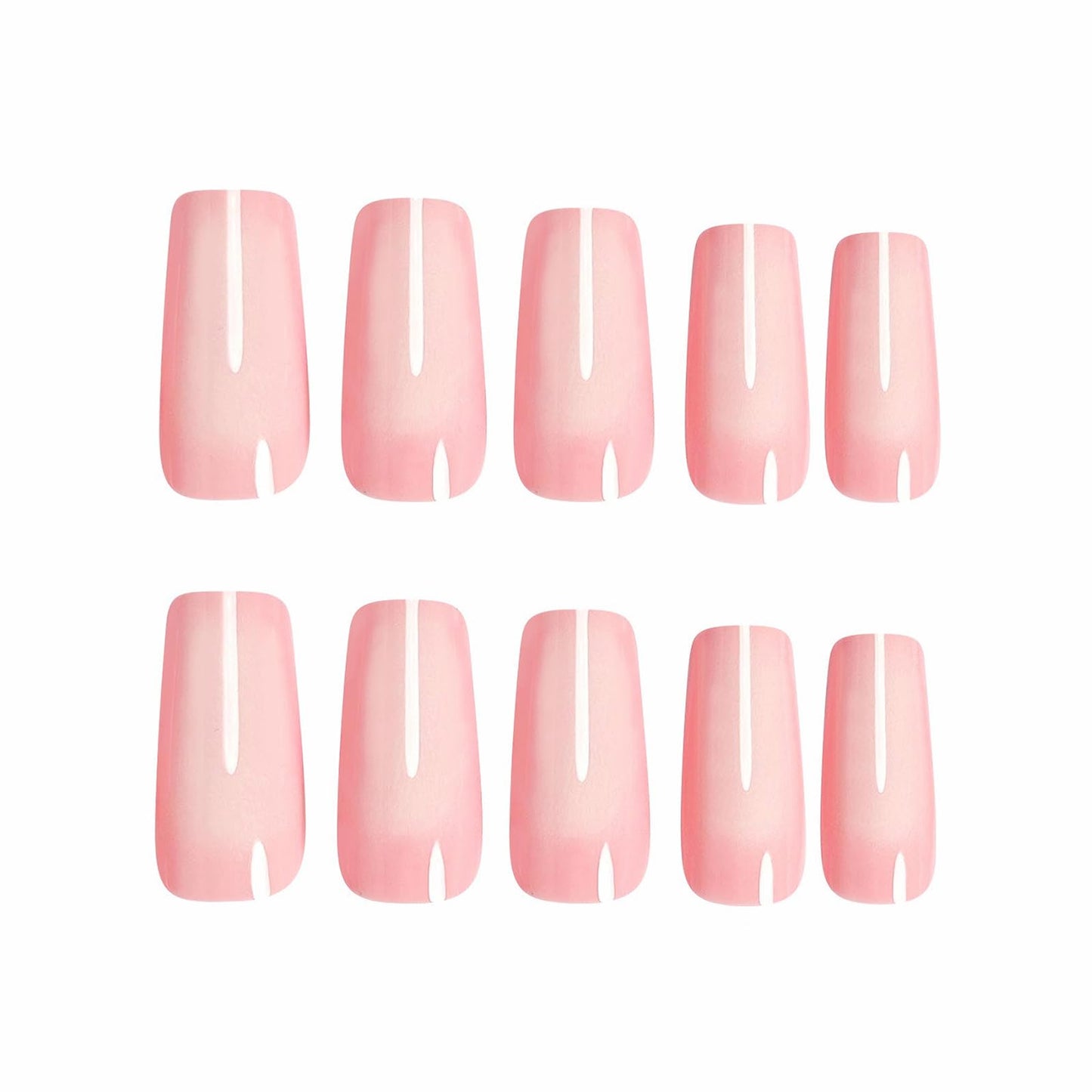 MISUD Press on Nails - Long Square Fake Nails with Pink White, Acrylic Aura Ombre Design 24 pcs