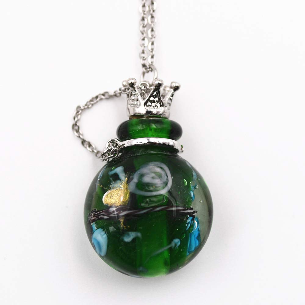 Stainless Steel Colored Glass Pendant Necklace Diffuser Perfume Pendant Aromatherapy Charms (Green)