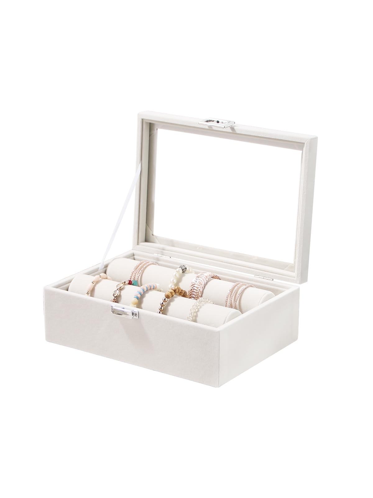 Kanwoder Bracelet Holder Organizer Box, Jewelry Storage Case with 2 Rods, Bangle Watch Display Tray for Women Girls (Beige)