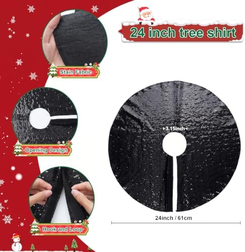 Poise3EHome Black Christmas Tree Skirt, 24 Inch Sequin Tree Skirt