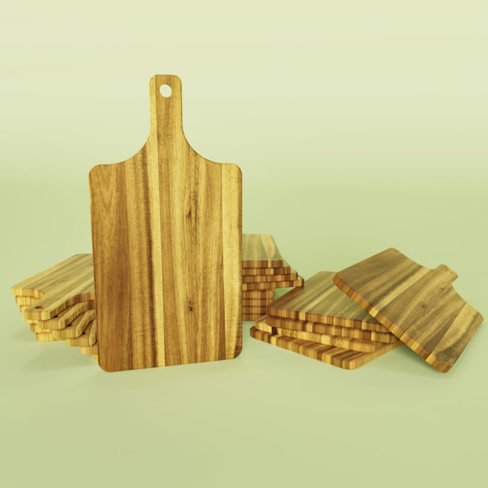 Premium Acacia Wood Cutting Board with Handle, 13.8"X7.1" Cutting Boards for Kitchen, Small Cutting Board for Cheese & Meat, Charcuterie Boards, Wooden Trays, Kitchen Gifts (5Pcs)