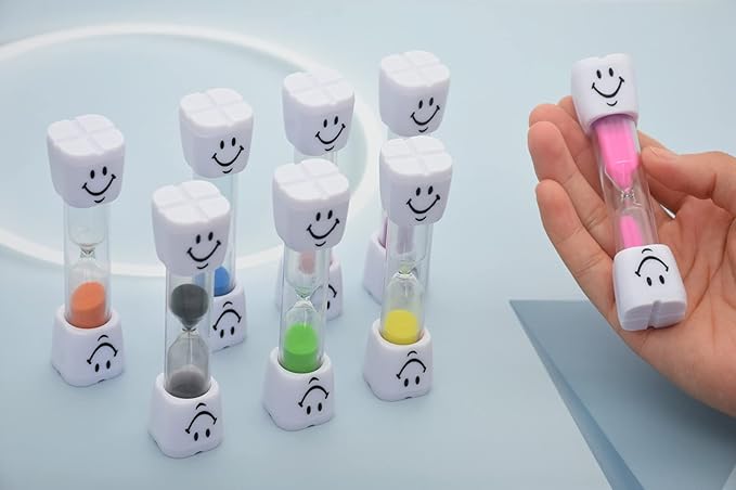 3 Minute Sand Timer Set, 8 Pack Colorful Smiley Hourglass Timers for Kids Proper Tooth Brushing