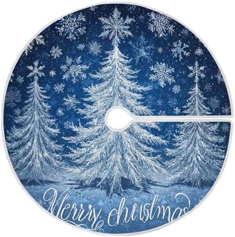 Pfrewn Crystal Silver Blue Glittering Snowflakes Tree Christmas Tree Skirt 48" Farmhouse Winter Mini Xmas Tree Skirts Mat for Welcome Holiday Party Supplies Rustic Ornaments Indoor Home Decor