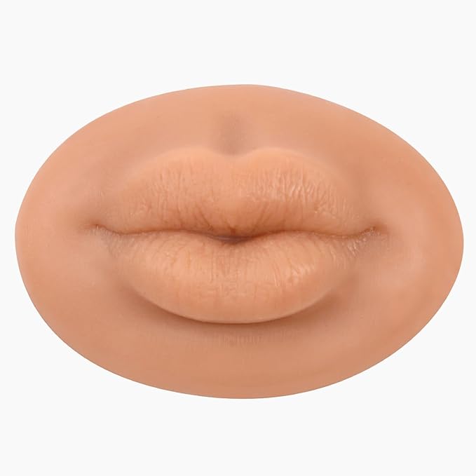 3D Silicone Fake Lips Large with Lipstick for Makeup Tattoo Practice Realistic Artificial Lip Mannequin for Beginners Artists (Thick Big Lip,Tan)