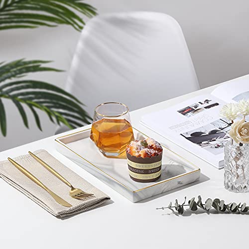 Luxspire Bathroom Vanity Tray, 11" Marble Ceramic Bathroom Trays for Counter, Bath Tray for Dresser, Kitchen Counter Tray, Perfume Tray, Bathroom Accessories, Medium, Marble White - color: Marble White + Gold, style: Medium