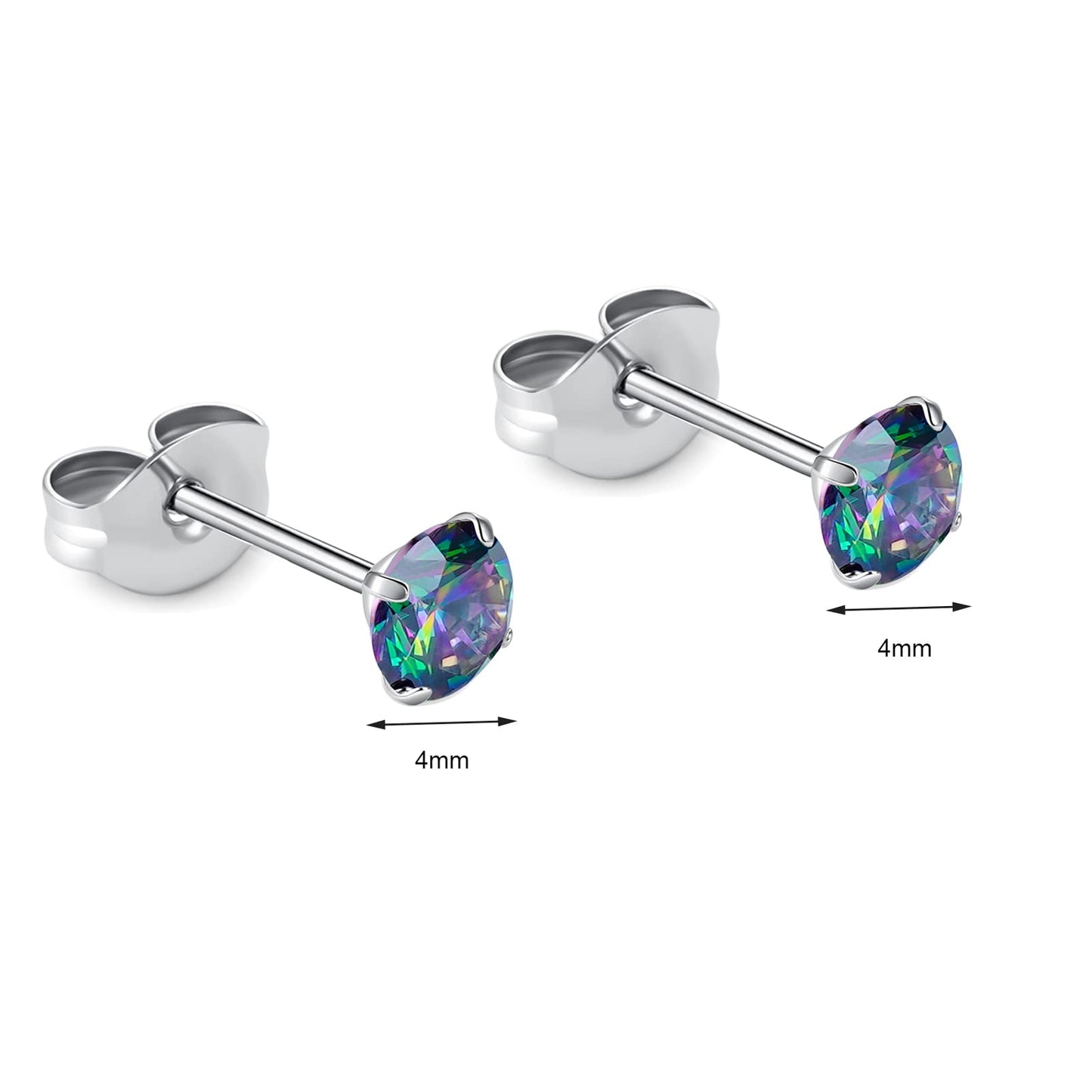 1 Pair Implant Grade Titanium Stud Earrings Set Hypoallergenic 3mm 4mm 5mm 6mm Cubic Zirconia G23 Titanium Earring Studs for Women Men for Sensitive Ear (4mm VM)