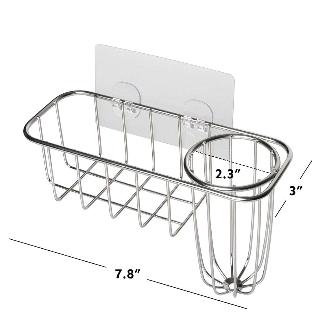 HULISEN 3-in-1 Sponge Holder for Kitchen Sink with Dish Brush Holder, Stainless Steel Caddy for Soap, Scrubber, No Drill and Rustproof, Silver