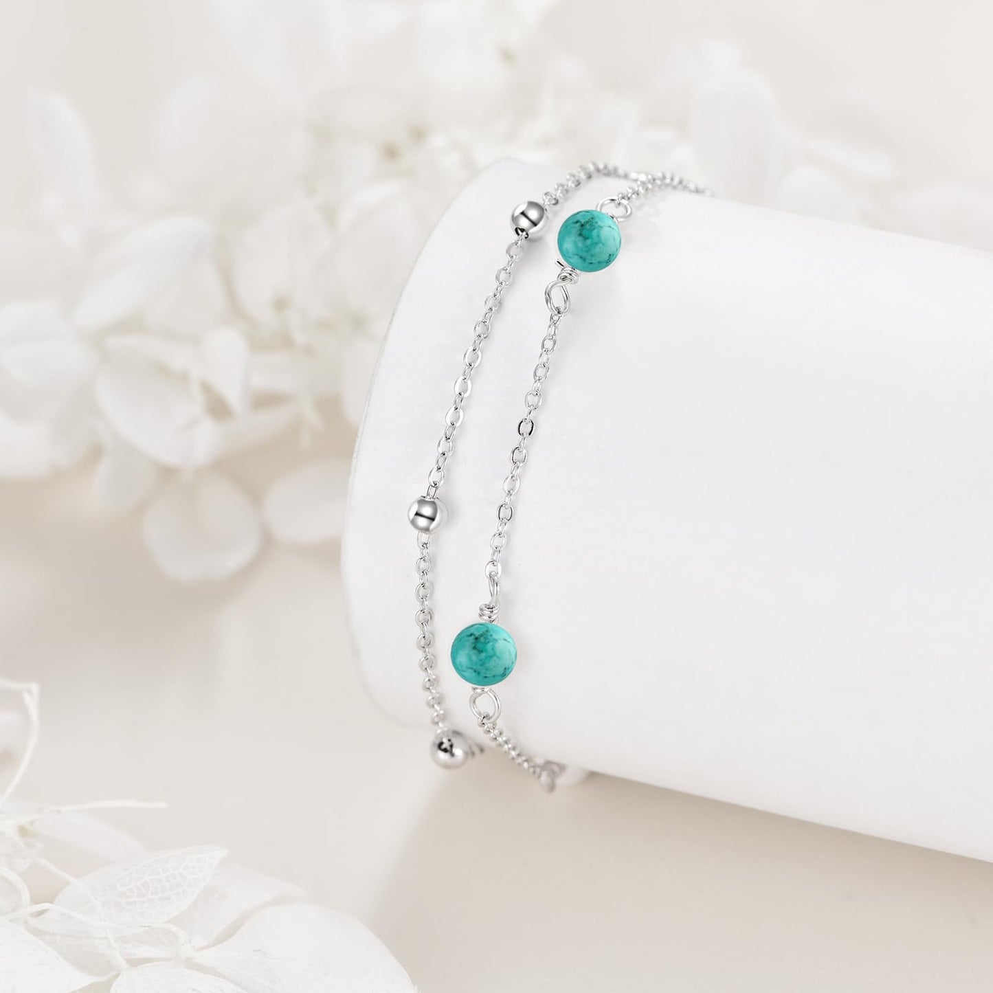 CRMAD Turquoise Bracelet for Women Sterling Silver Beach Jewelry Gift for Women (turquoise, bracelet 7+2'')