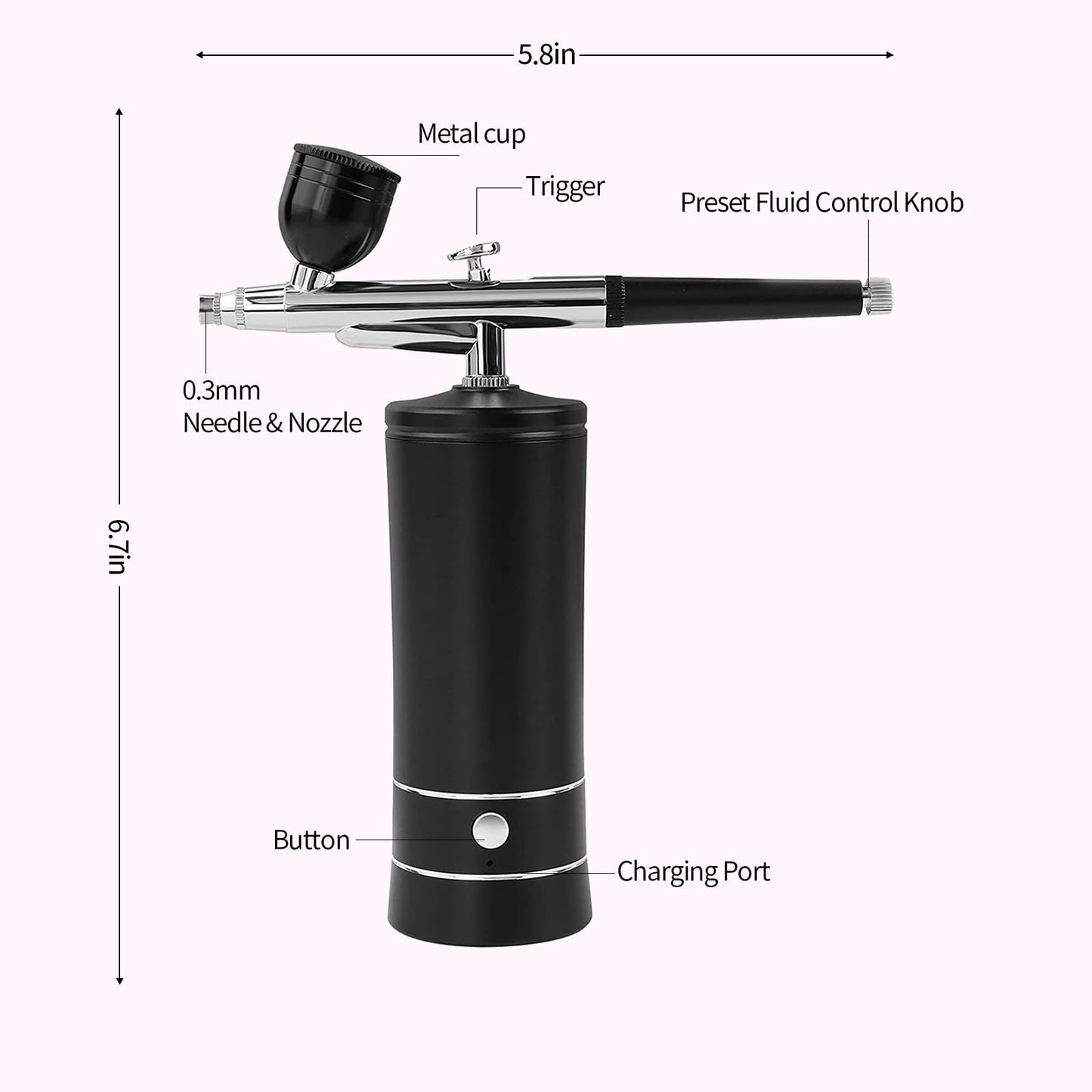 Airbrush Kit Air Brush Kit With Air Compressor Nail Charms Wireless Air Brush for Barber, Nail Art, Makeup, Model Painting (Black)
