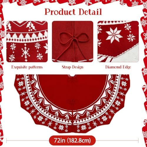 OurWarm 72 Inch Christmas Tree Skirt, Knit Tree Skirt for 7.5 ft Tree to 12ft Tree, Double Sided Large Knitted Tree Skirt Xmas Tree Skirts for Winter Indoor Holiday Party Christmas Tree Decorations