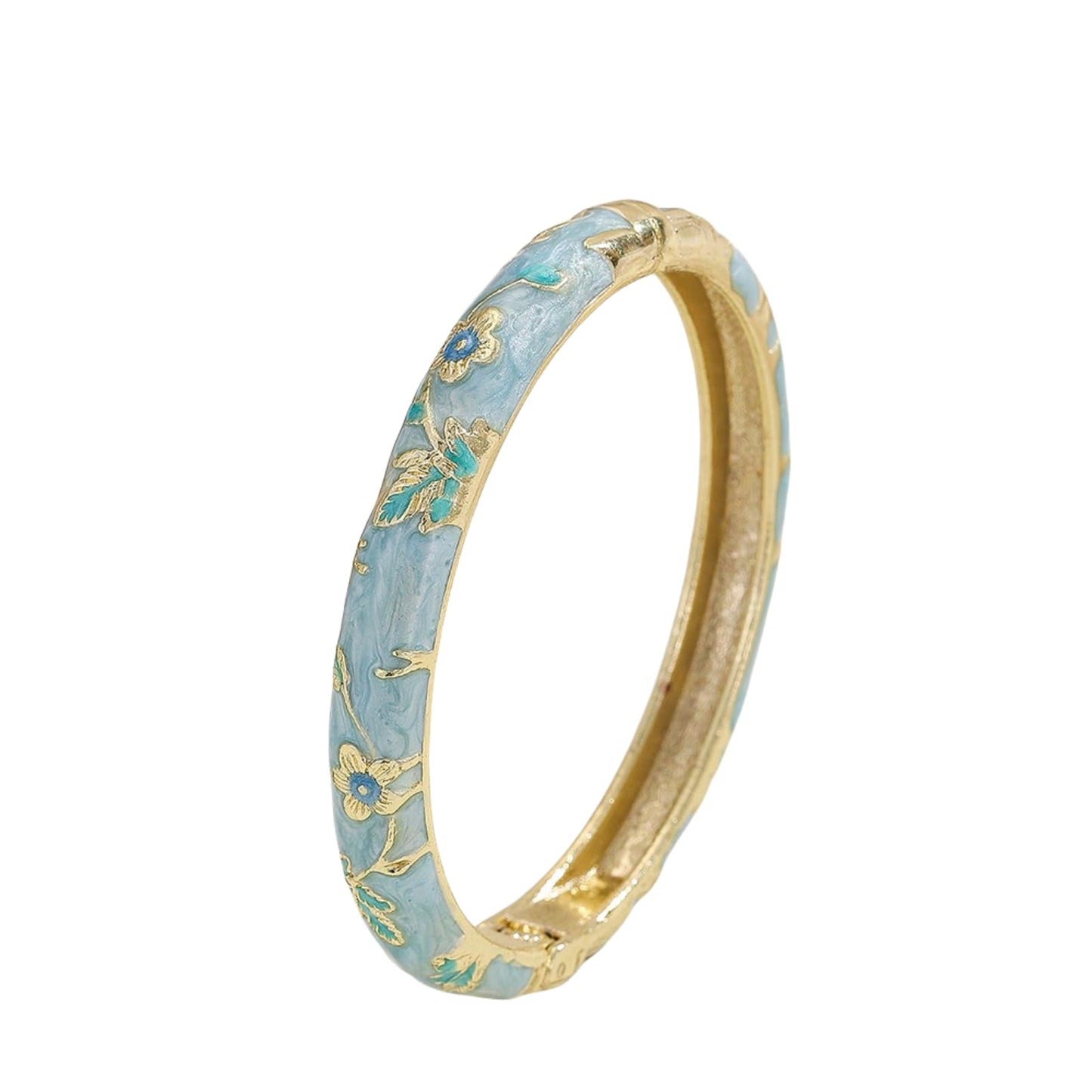 Cloisonne Bracelet For Women, Chunky Bangle Trendy Cute Flower Enamel Bangles Multi Tone Engraved Cuff Gold Plated Bracelets Stackable Wife Jewelry Friendship Gift (Blue, One Size)