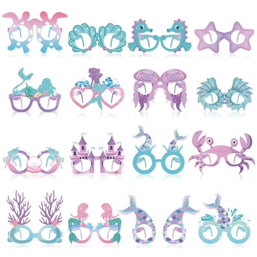 Mermaid Party Decoration Paper Glasses Under the Sea Photo Booth Props for Summer Birthday Shower Favors