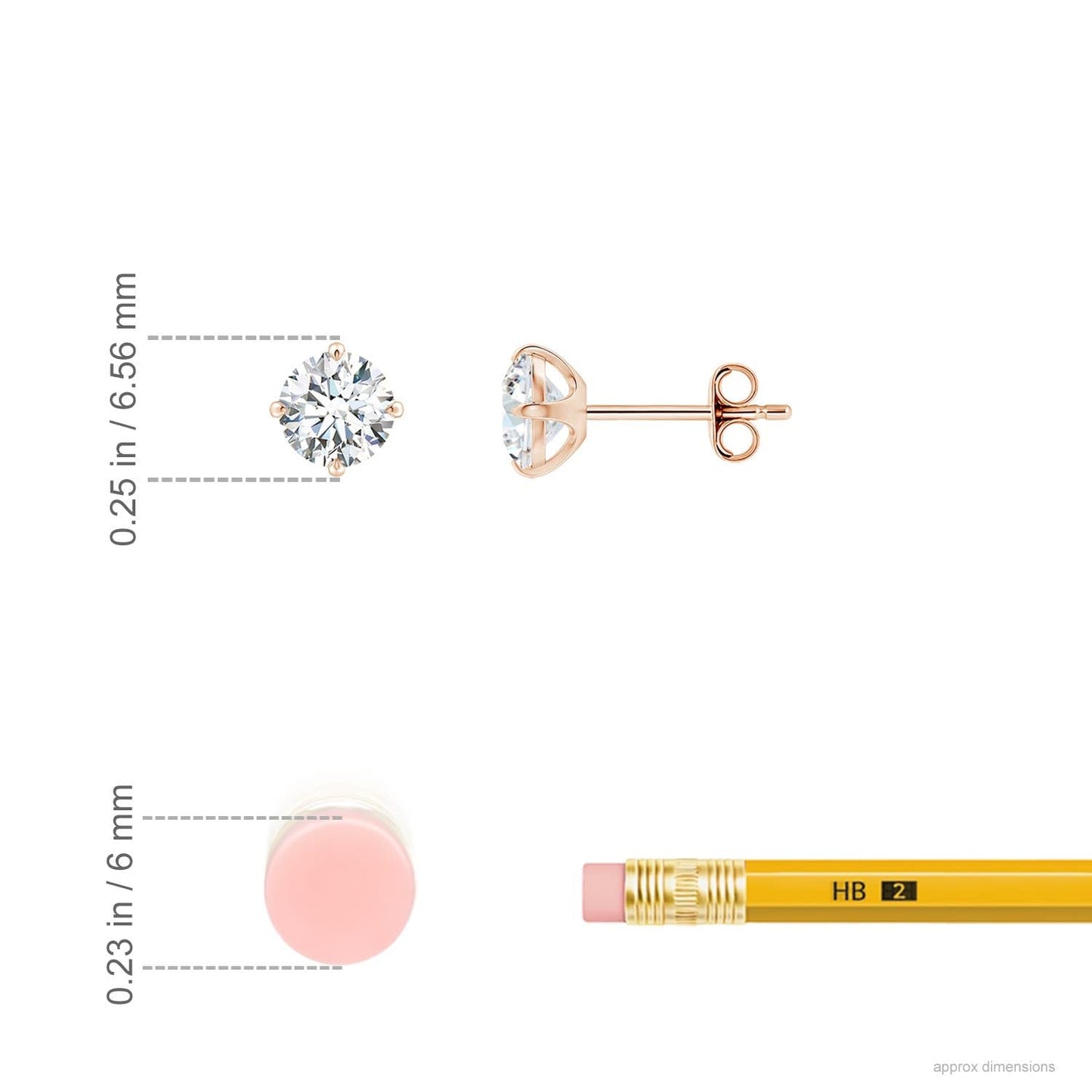 Certified Round Lab-Grown Diamond Solitaire Stud Earrings 14K Solid Gold (0.5 carat, 4.1mm, Color-H, Clarity-SI2)