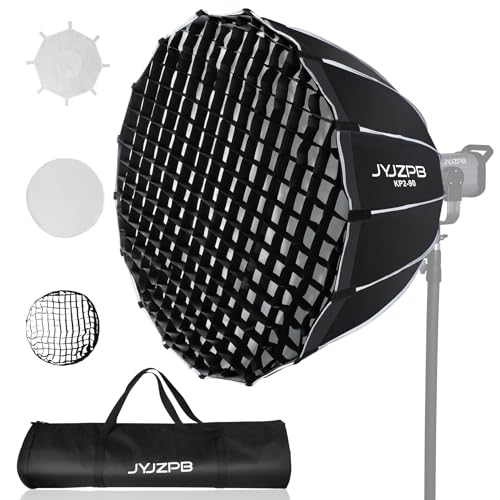 JYJZPB 35.4"/90cm Parabolic Softbox 16 Umbrella Bones with Diffusers/Honeycomb Grid/Bag Quick Release Softbox Bowens Mount Compatible for Professional Photography Studio Speedlight, COB Lights