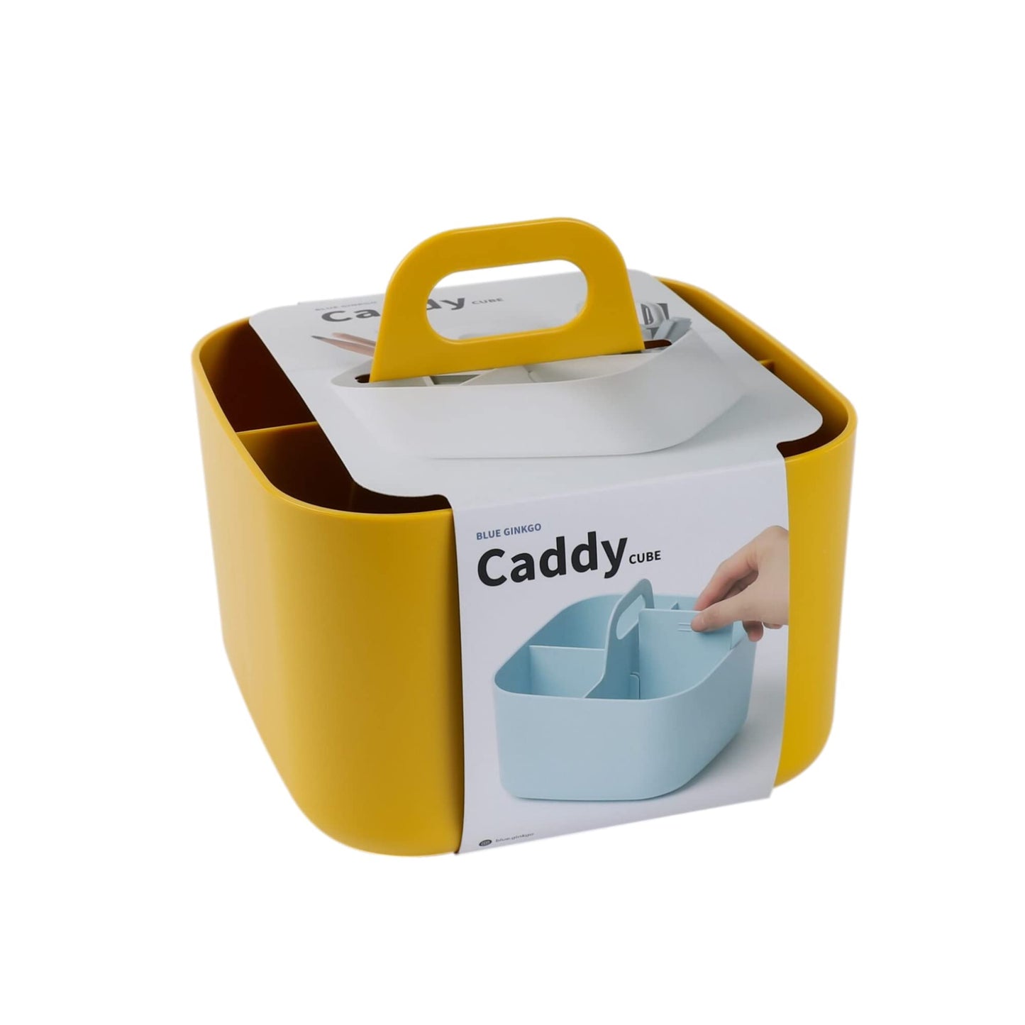BLUE GINKGO Small Stackable Organizer Caddy – Korean-Made Portable Tote for Bathroom, Office, Crafts, or School Supplies (Square, Yellow)