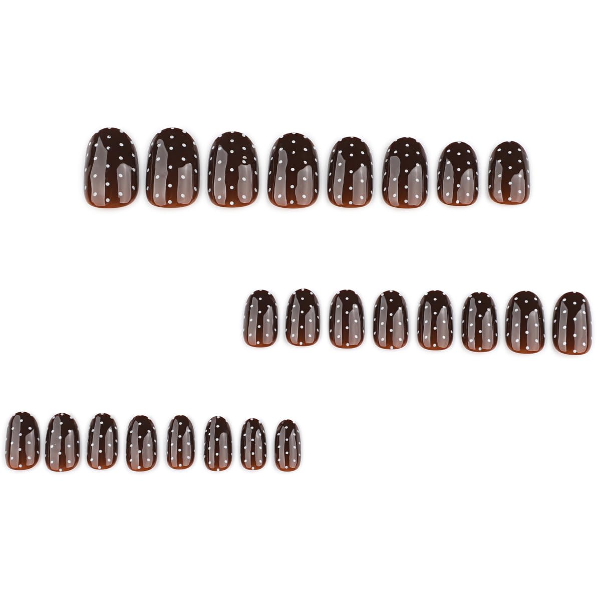 Brown Press on Nails Short Oval Fake Nails White Polka Dot Design Full Cover Glossy Glue on Nails for Women 24PCS