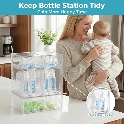 Vtopmart 6 Pack Clear Stackable Storage Drawers,Easy to Assemble Baby Bottle with handles,Plastic Drawers for Kitchen Pantry,Cabinet,Under Sink Organization - style: 1 Wide+2Large+2 Small