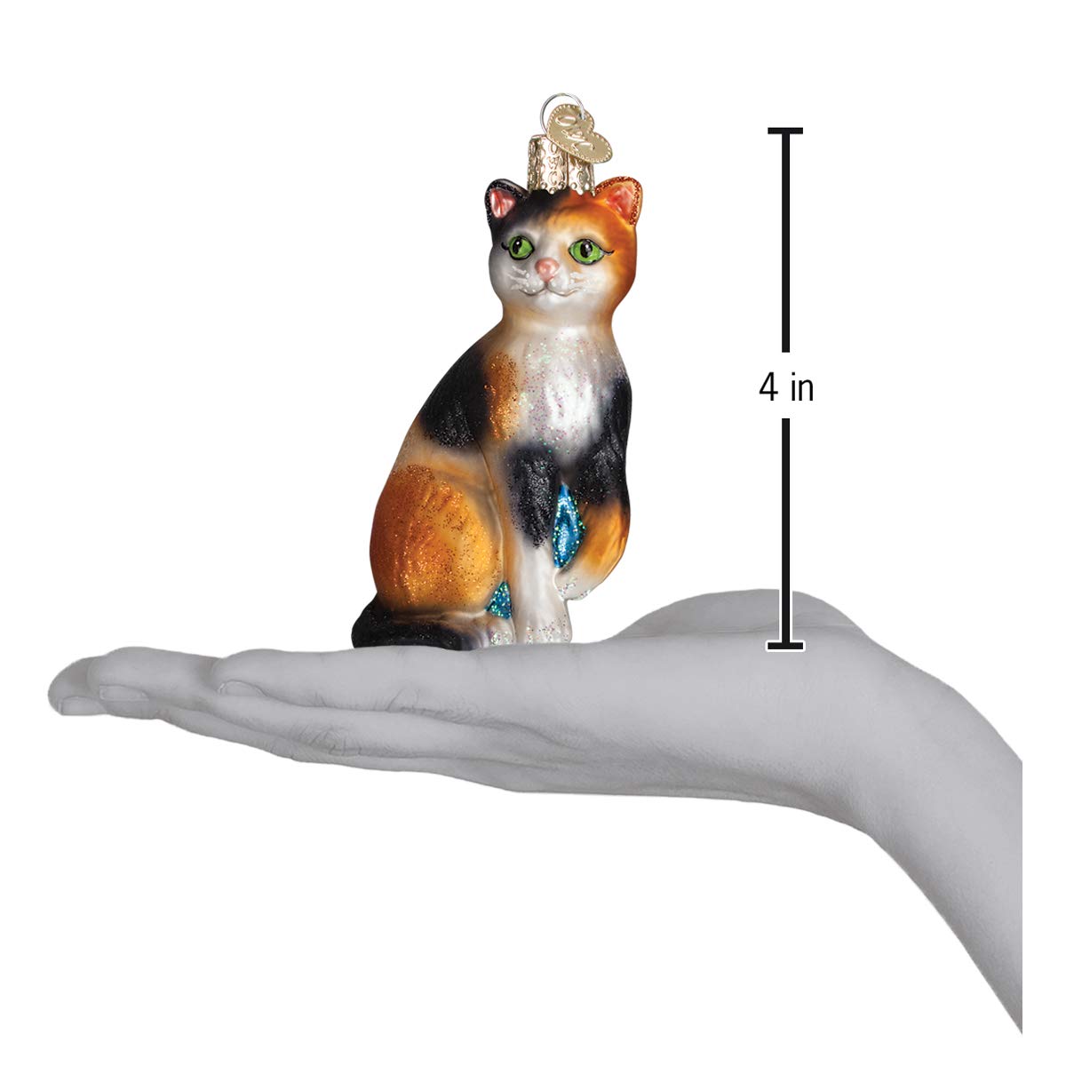 Old World Christmas Calico Cat Glass Blown Ornament for Christmas Tree, Handcrafted Holiday Decoration, Cat Collection