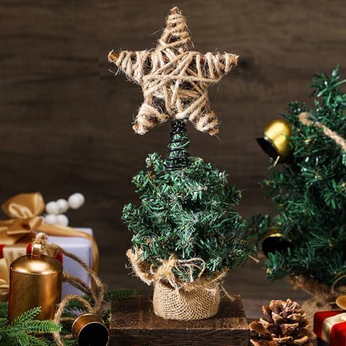 Gejoy Mini Christmas Rustic Tree Topper Retro Woven Star Tree Topper 6 Inch Miniature Star for Christmas Ornaments Farmhouse Home Decor Winter Holiday