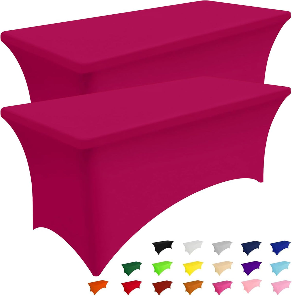 Smiry 2 Pack Spandex Table Cloth 6FT, Elastic Fitted Stretch Tablecloths for Rectangle Tables, Washable Table Cover for Outdoor, Wedding, Banquet & Parties (Fuchsia, 72Lx30Wx30H Inch)