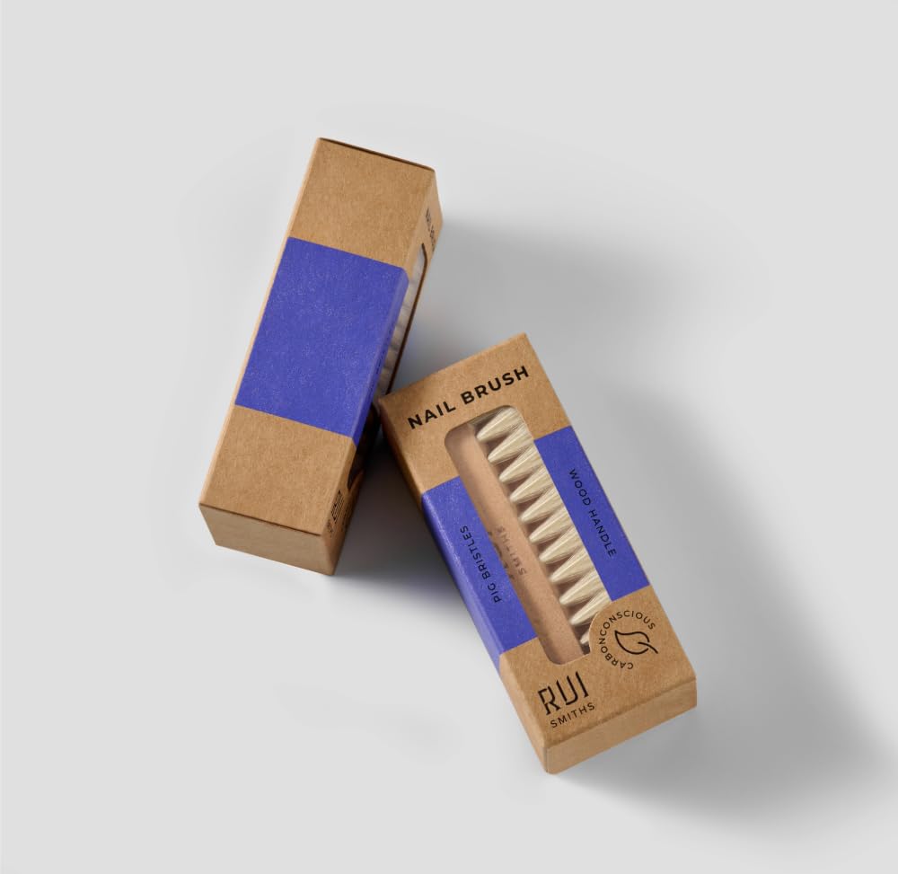 Rui Smiths CarbonConscious Wooden Nail Cleaning Brush with 2-Sided Bristles for Manicure and Pedicure Grooming | Made with Wood and Pig Bristles
