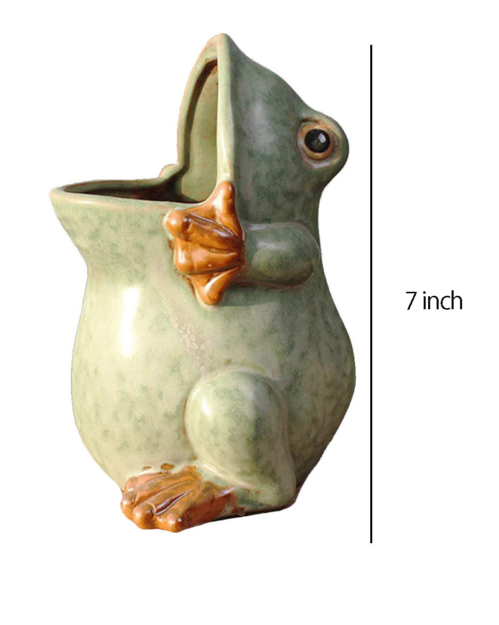 123Arts Ceramic Frog Shape Planter Retro Succulent Flower Pot Ornament,7 Inch
