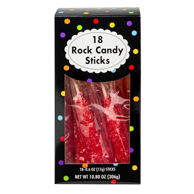 Amusemints Rock Candy Individually Wrapped Sticks (Red) - 18 PC Box - Colorful Hard Candy, Perfect for Parties, Gifting & Nostalgic Treats