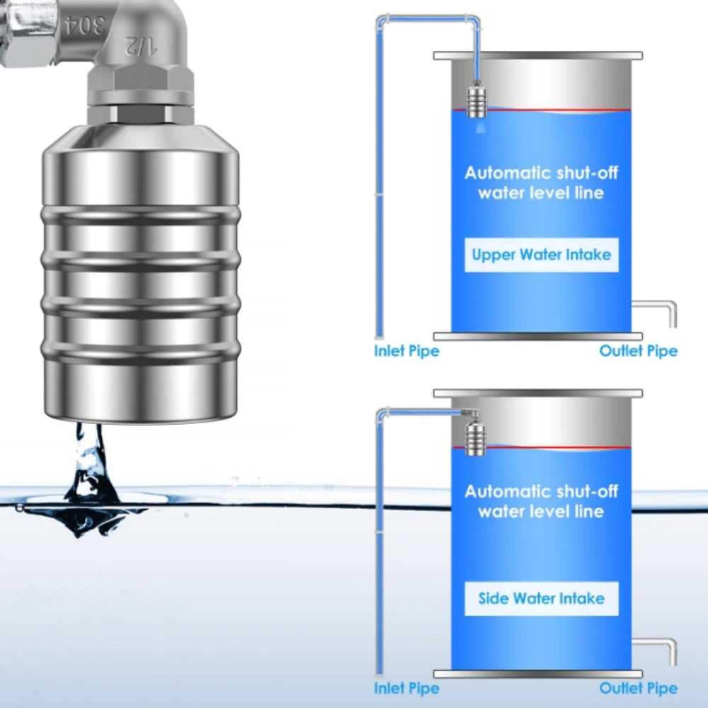 Automatic Float Valve,1/2" to 3/4'' Water Float Valve 304 Stainless Steel Fully Automatic Water Level Control Float Valve for Water Tank, Pool, Water Tank, Livestock Troughs.