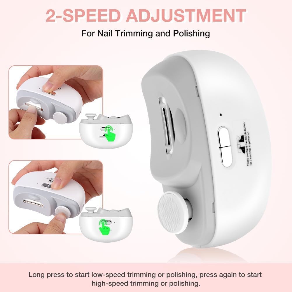 Electric Nail Clippers,2026 New 3-in-1 with LED Light & Polishing 2 Adjustable Speeds for Nail Trimmer for Suitable for Adults, Seniors and Baby