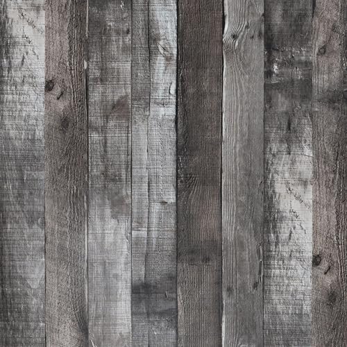Peel and Stick Wood Wallpaper Grey/Black Vinyl 17.3"×120" Contact Paper Self Adhesive Thick Waterproof Self Adhesive for Cabinets liveroom - color: Grey/Black, size: 17.3" x 120"