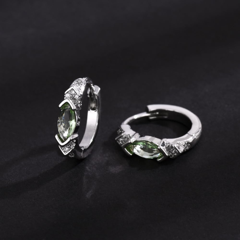 Lymphatic Drainage Slimming Hoop Earrings, Titanium Ion Lymphvity Germanium Earring Acupuncture Therapy Hoop Moissanite Earrings Jewelry for Women Men (silver+light green)