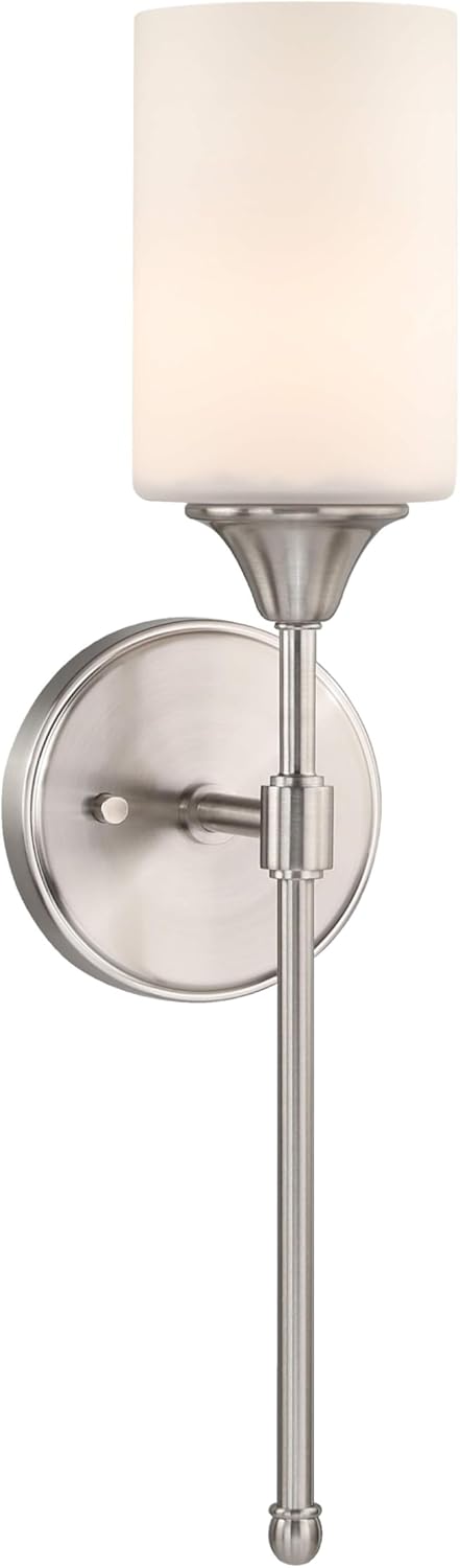 XiNBEi Lighting Wall Light 1 Light Wall Sconce with Glass, Bath Vanity Sconce for Bathroom Bedroom & Living Room, Brushed Nickel Finish XB-W1216-BN