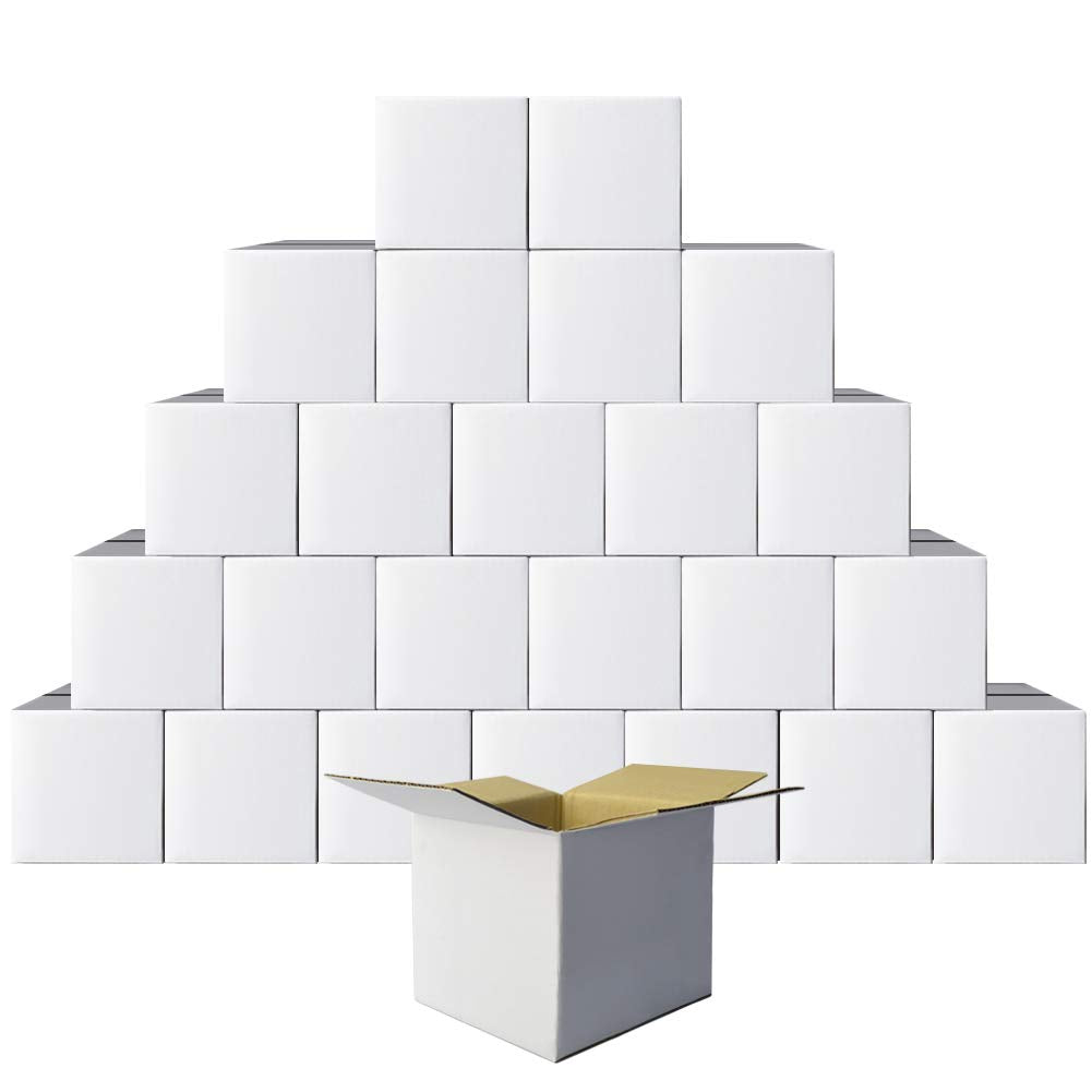 Calenzana 6x6x6 Inches Shipping Boxes Set of 25, White Corrugated Cardboard Box for Packing Mailing Small Business