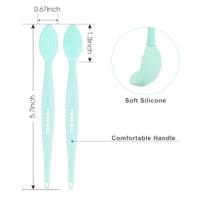 Lip Scrub Brush,Double-Sided Silicone Exfoliating Lip Brush Tool for Smoother and Fuller Lip Appearance,Green,2pcs