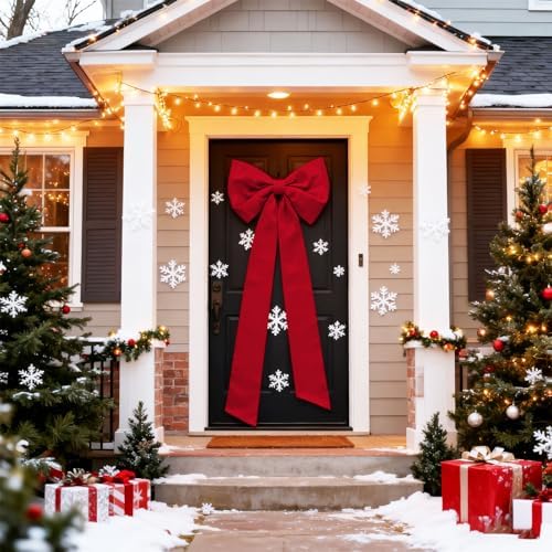 16 x 42 Inches Extra Large Christmas Satin Bows Christmas Tree Topper Decorations Xmas Tree Toppers Bows???Bows for Home Wreath Wall Backdrop Birthday Wedding Party Decorations(Red)