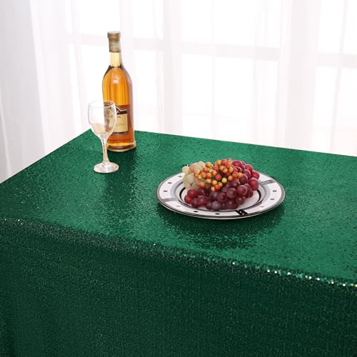 nanbowang Sequin Tablecloth - Dark Green Table Cloths for Parties Rectangular Table Cover Overlay Sequin Fabric Table Linens Birthday/Baby Shower/Tea Party Decor (90X132) - size: 132" x 90" (Rectangular)