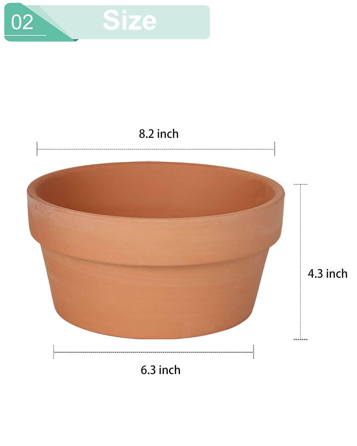vensovo 8 Inch Terracotta Shallow Succulent Pot - 2 Pack Large Terra Cotta Clay Pot, Cacuts Indoor and Outdoor Planters with Drainage Hole